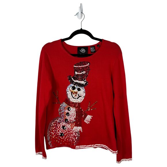 Michael Simon Event Vintage Snowman Red Sequin Sweater Women's Size Petite Small - Picture 1 of 4